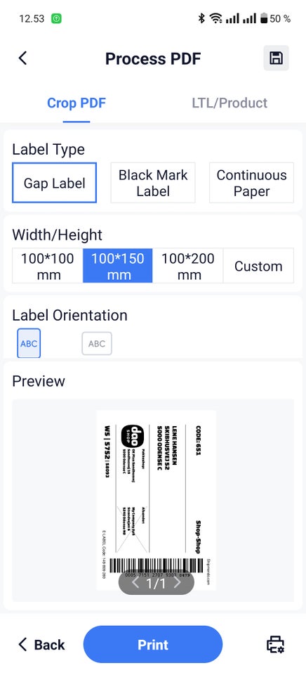 Labelprinter, GLS/dao