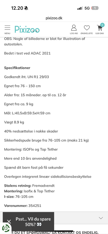 Autostol, op til 36 kg , Cybex Pallas