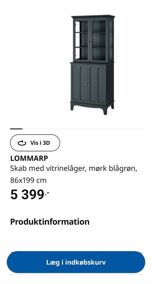 Vitrineskab IKEA b: 86 d: 49 h: 199