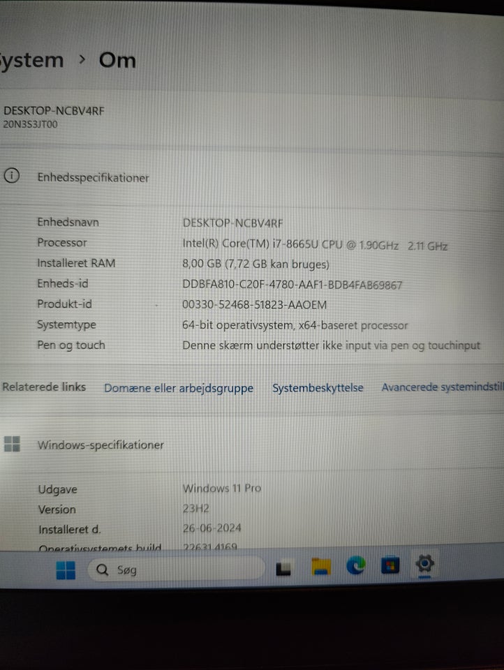 Lenovo T490, 4.80 GHz, 8 GB ram