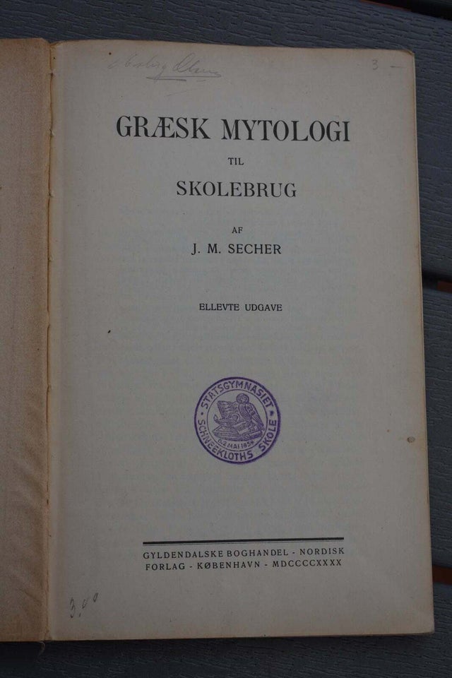 Græsk mytologi, J.M. Secher, emne: