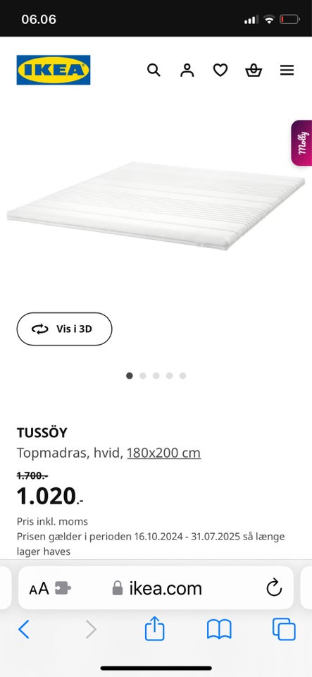 Topmadras, Ikea tussoy, b: 180 l: