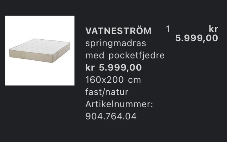 IKEA spring mattress 160*20...