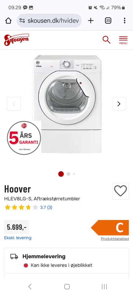 Tørretumbler, Andet mærke Hoover