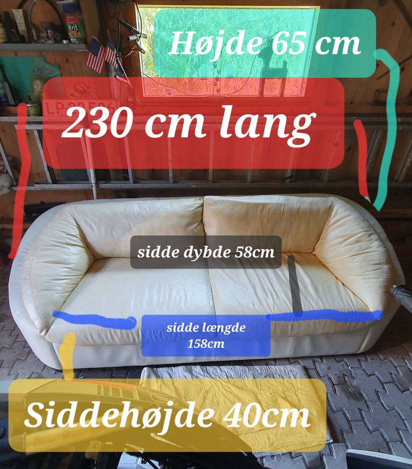 Sofa, læder, 3 pers.