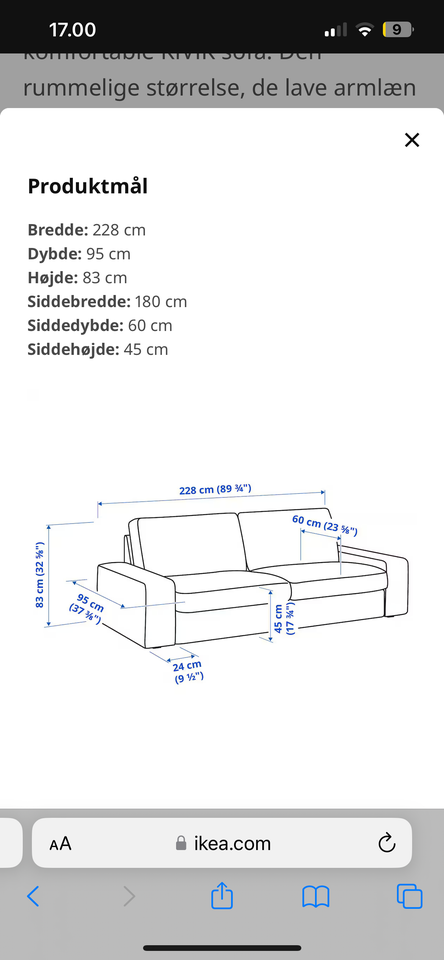 Sofa, 3 pers. , Kivik Ikea