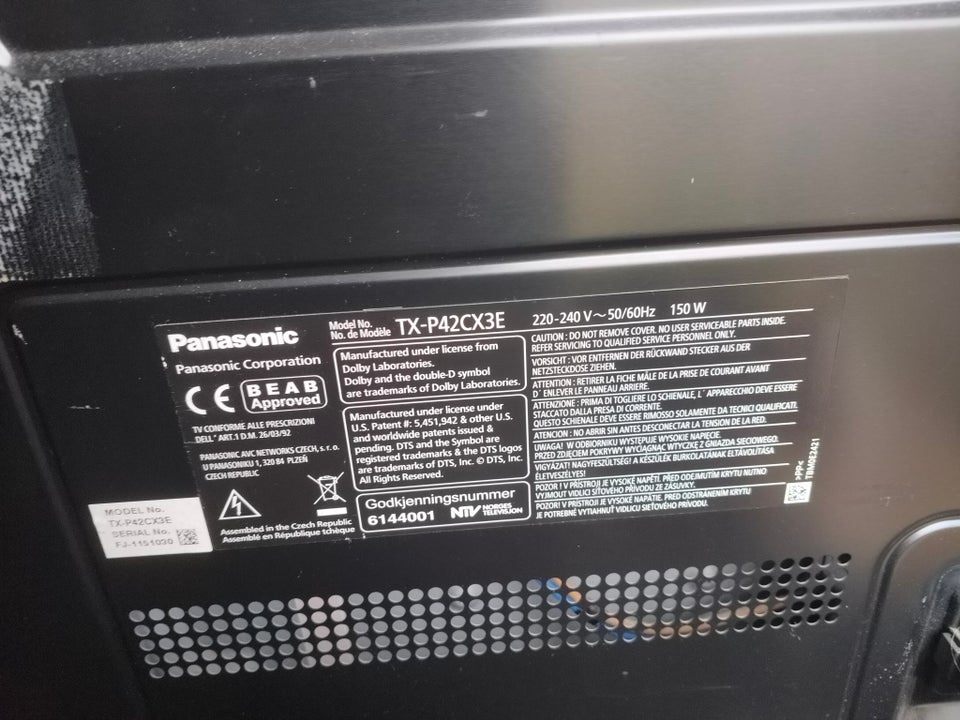 Plasma, Panasonic, TX-P42CX3E