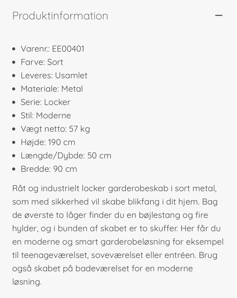 Garderobeskab, Locker, b: 90 d: 50