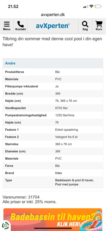 Svømmebassin/pool Intex