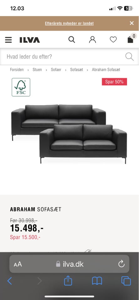 Sofa, læder, Ilva