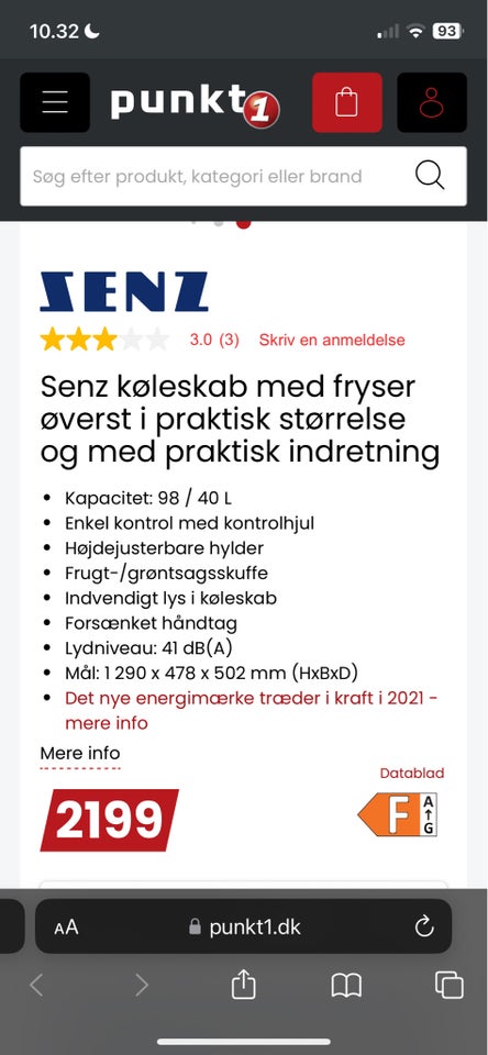 Køle/fryseskab, andet mærke