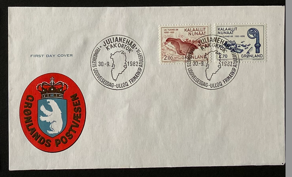 Grønland, stemplet, FDC kuvert m. 2