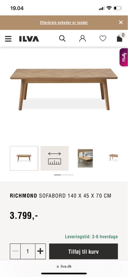 Sofabord Richmond egetræ