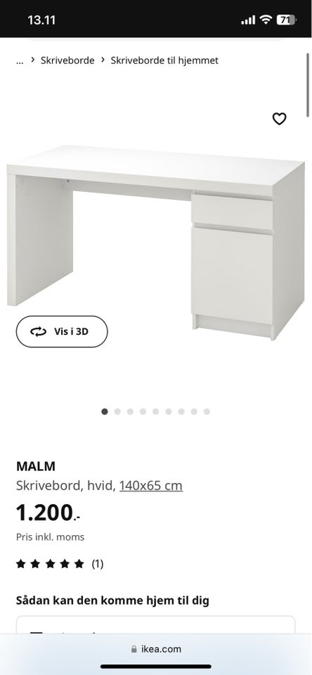 Skrivebord, MALM (IKEA) i sort, b: