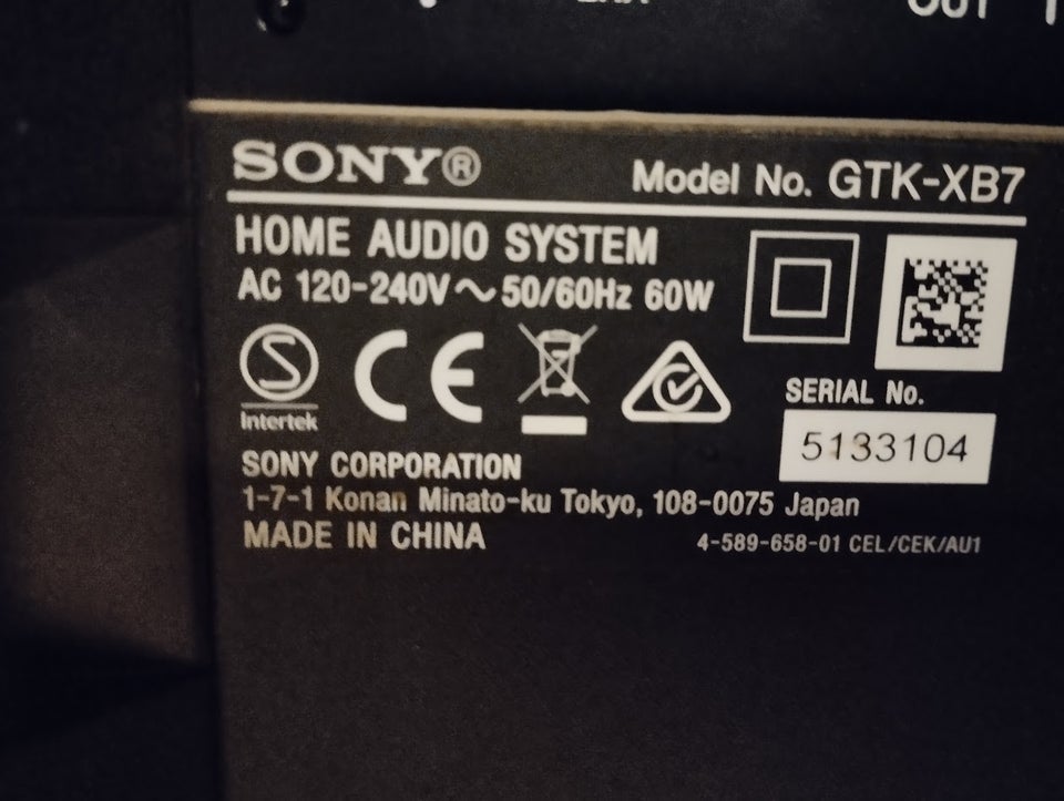 Højttaler, Sony, GTK-XB7