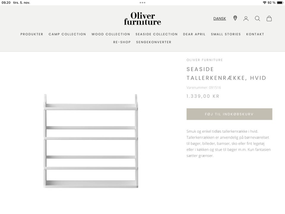 Tallerkenrække, Oliver furniture