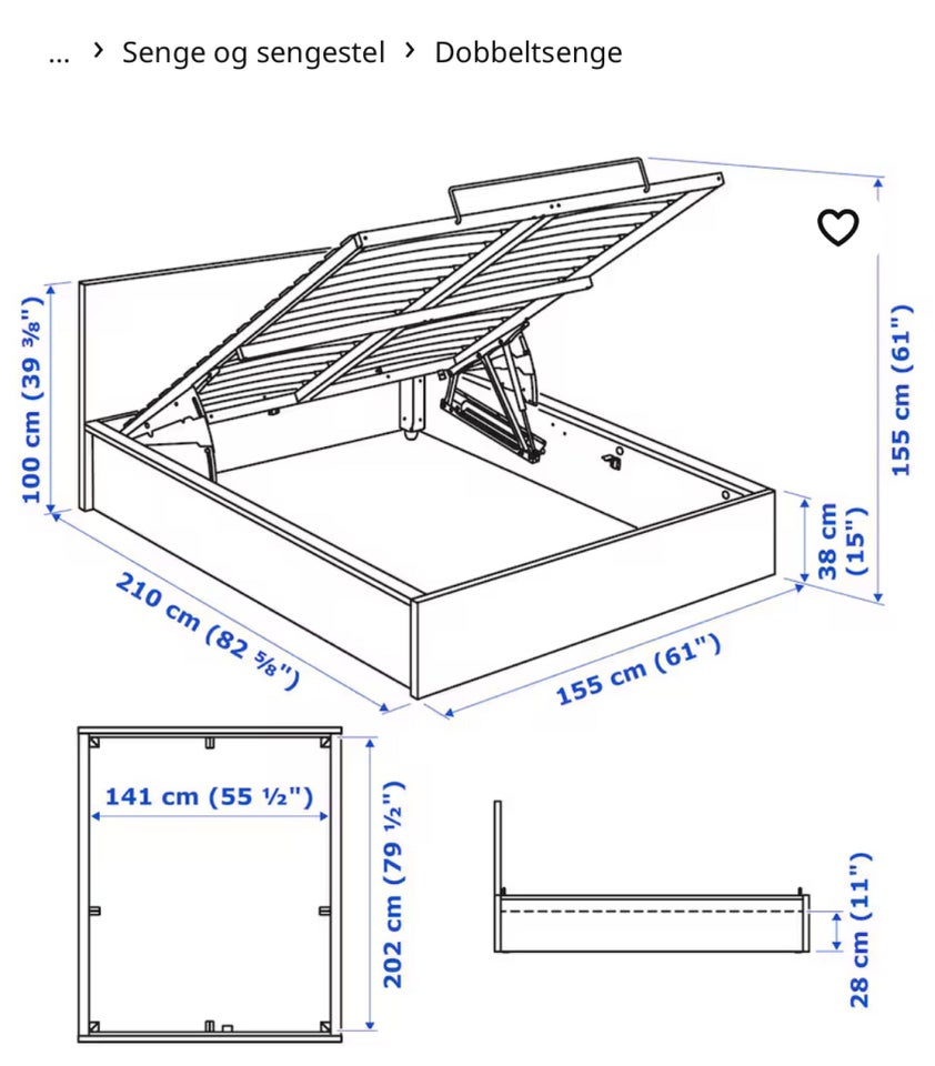 Dobbeltseng, IKEA ( MALM ), b: 155 l: