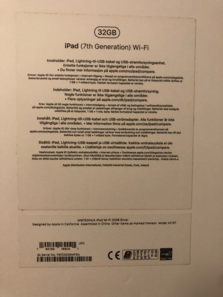 iPad 7, 32 GB, hvid