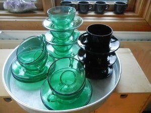 Glas RETRO - 3 grønne glaskopper