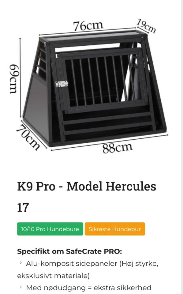 Hundebur, K9 Pro - Model Hercules 17