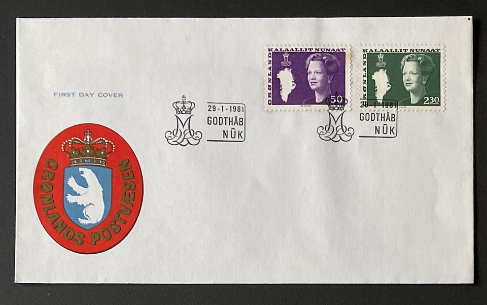 Grønland, stemplet, FDC kuvert m. 2