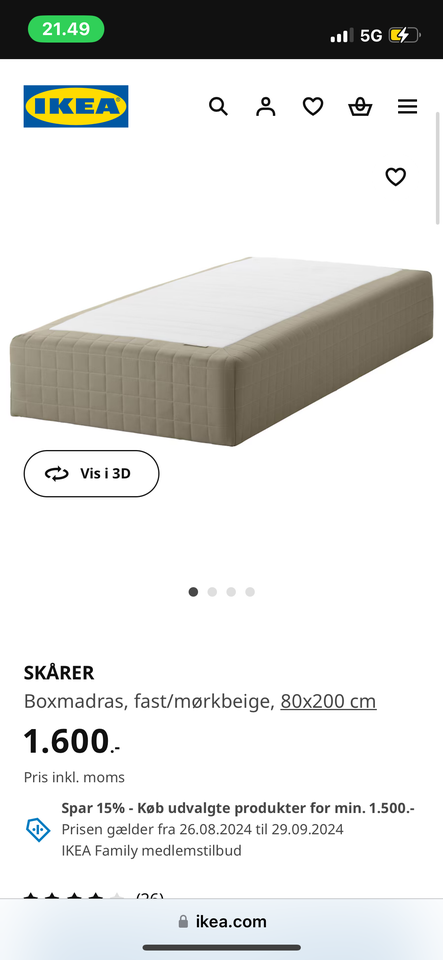 Dobbeltseng Ikea b: 160 l: 200