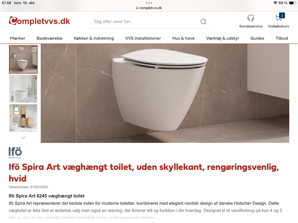 Toilet, Ifö Spira art, væghængt