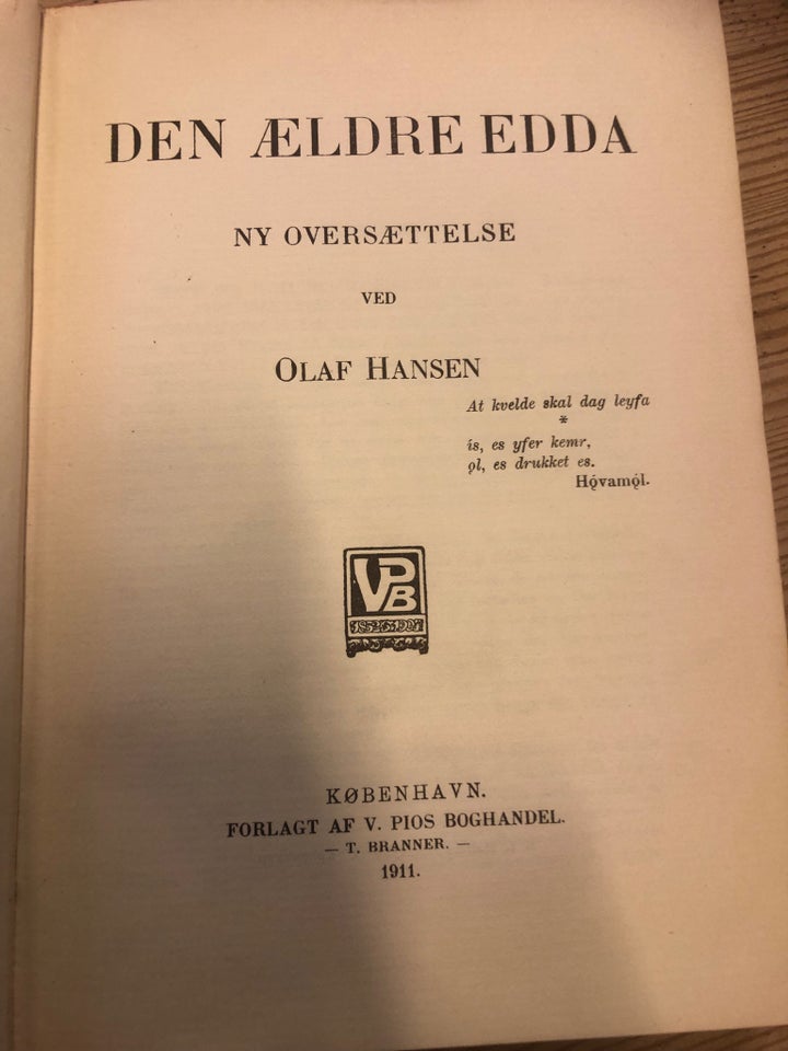 Den ældre edda, Olaf hansen, emne: