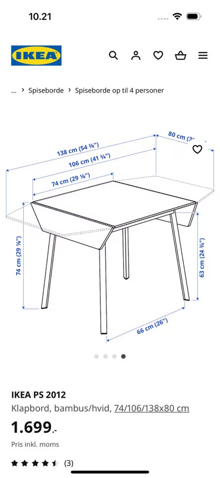 Klapbord Bambus/hvid Ikea