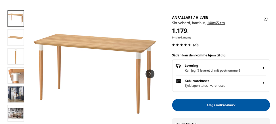 Skrivebord, Ikea, b: 65 d: 140