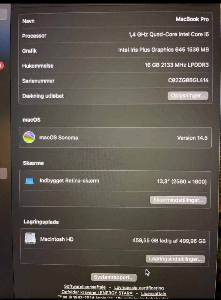 MacBook Pro, 1.4 GHz, 16 GB ram