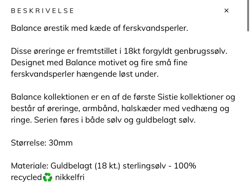 Øreringe, forgyldt, Sistie