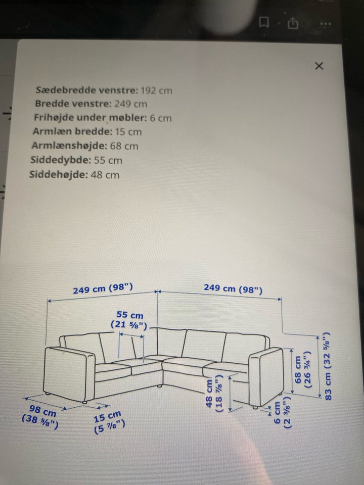 Hjørnesofa, stof, 4 pers.