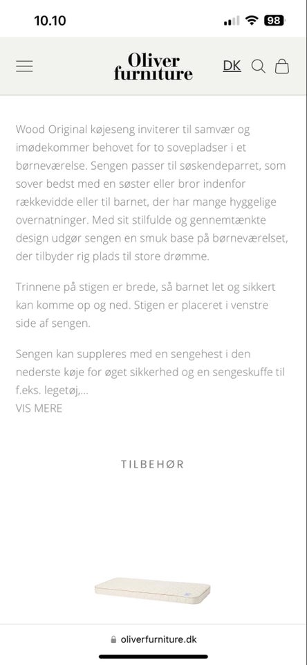 Køjeseng, Oliver Furniture -Wood