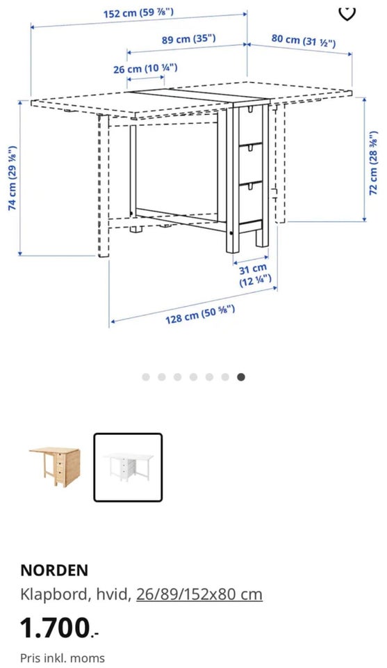 Spisebord, IKEA, b: 80 l: 152