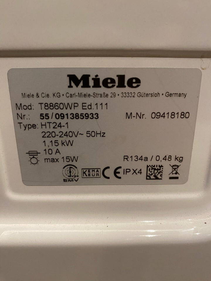 Tørretumbler, Miele T8860WP,