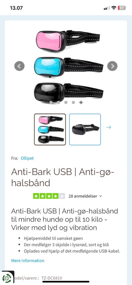 Halsbånd Anti gø halsbånd