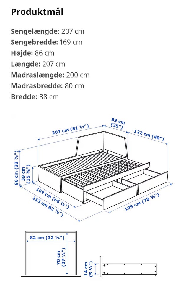 Sovesofa b: 169 l: 207 h: 86