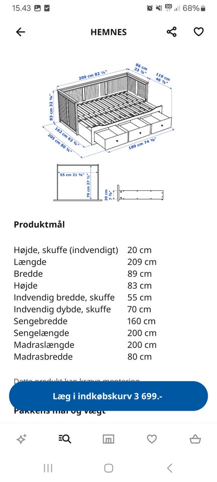 Andet HEMNES ikea seng Hvid