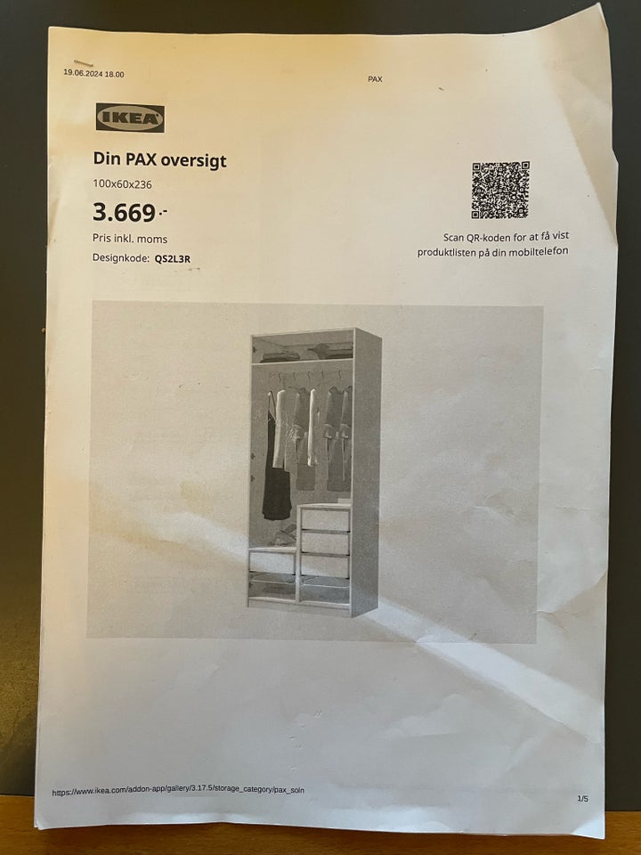 Klædeskab, Ikea, b: 100 d: 60 h: 236