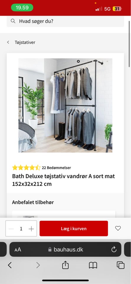 Tøjstativ vandrør sort mat