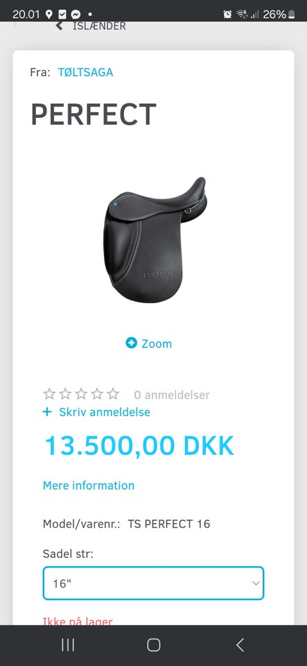 Islændersadel, 16 tommer , TS