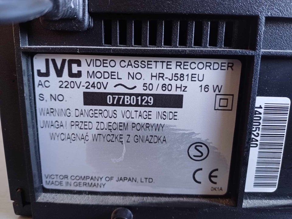 VHS videomaskine, JVC, HR-J581EU