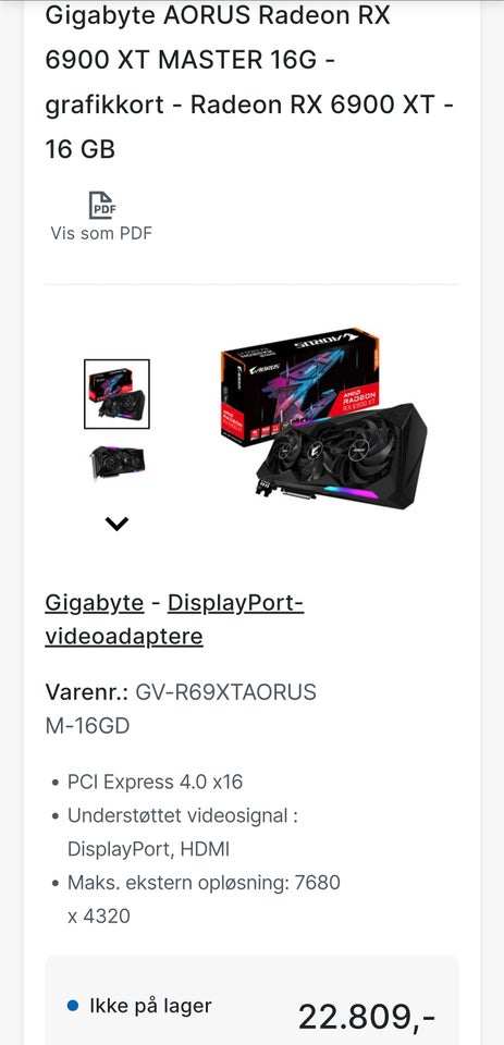 RX 6900 XT GIGABYTE AORUS, 16 GB RAM,