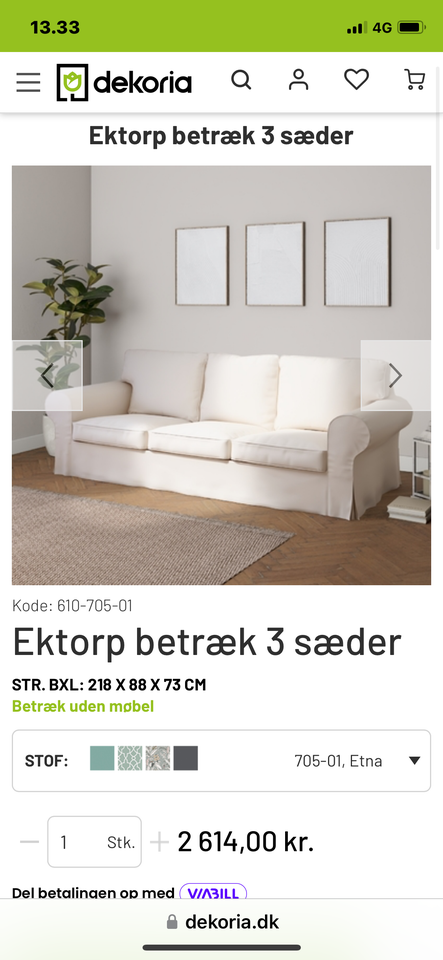 Sofa, bomuld, 3 pers.