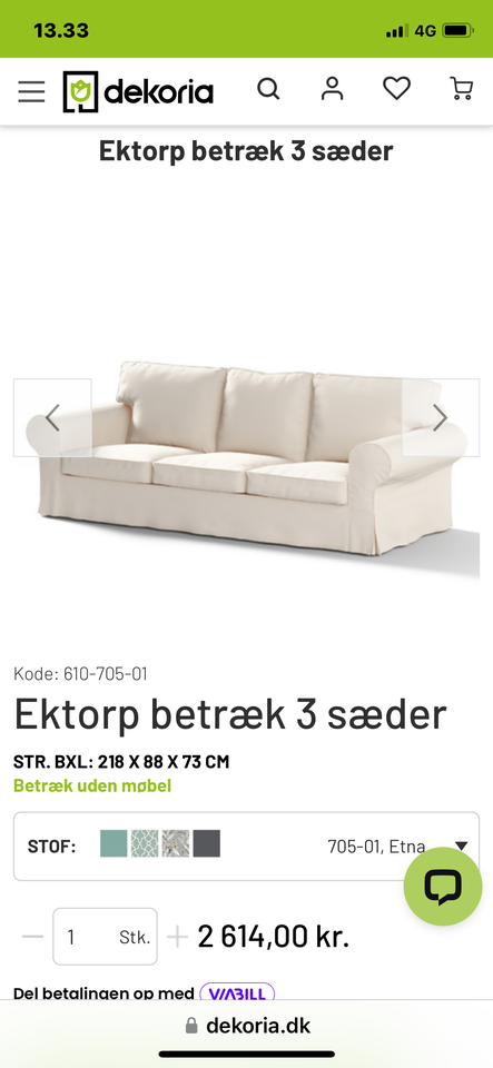 Sofa, bomuld, 3 pers.