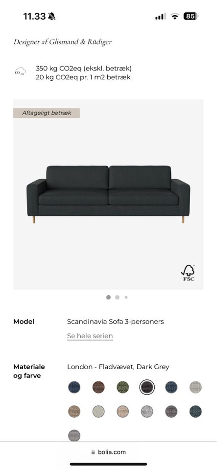 Sofa stof 3 pers