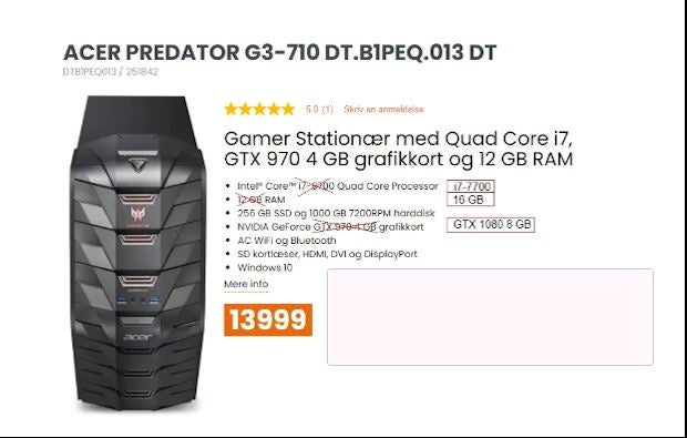 Acer, Predator G3-710, i7-7700 Ghz