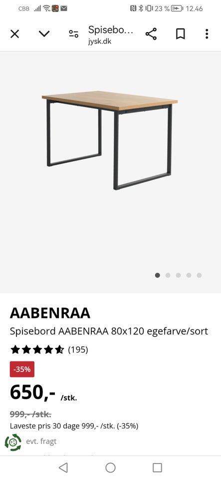 Spisebord, Aabenrå, b: 80 l: 120