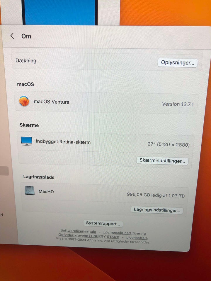 iMac, 27" Retina 5K Tynd Model, 3.4